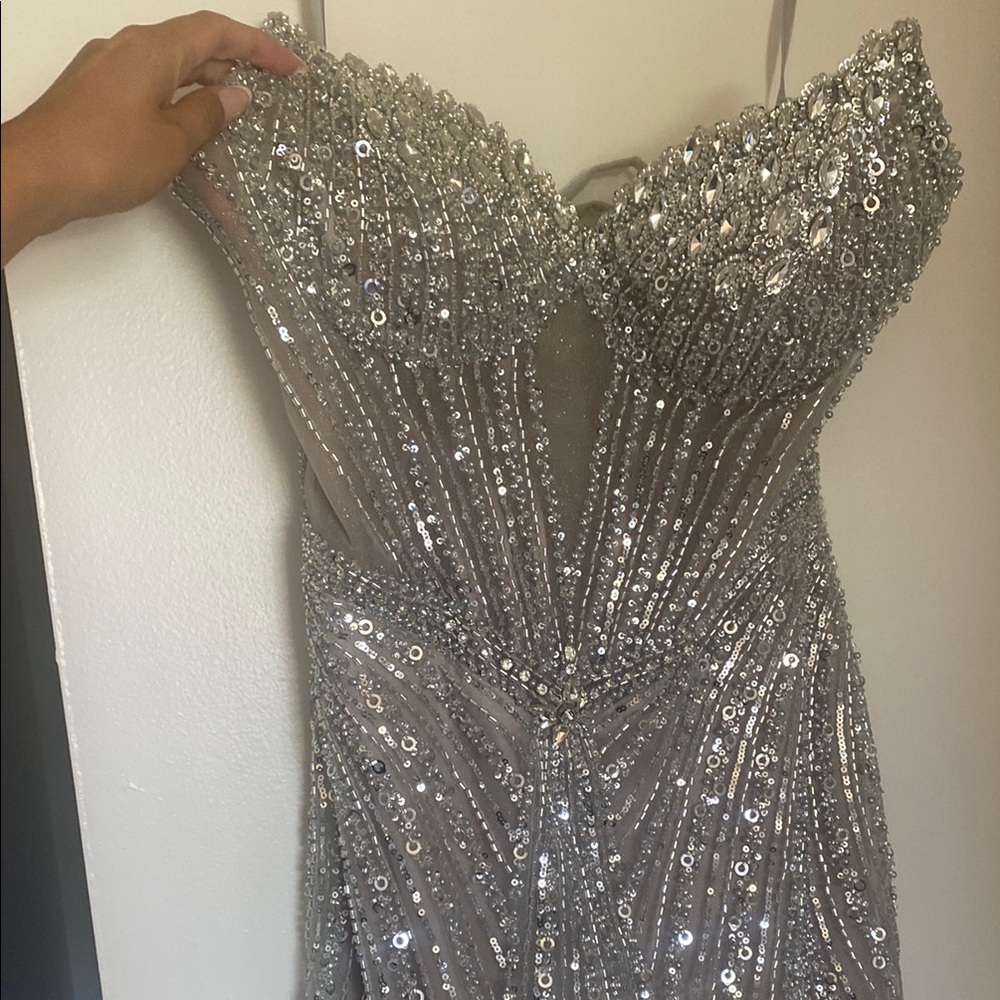 Elegant Silver Evening Gown